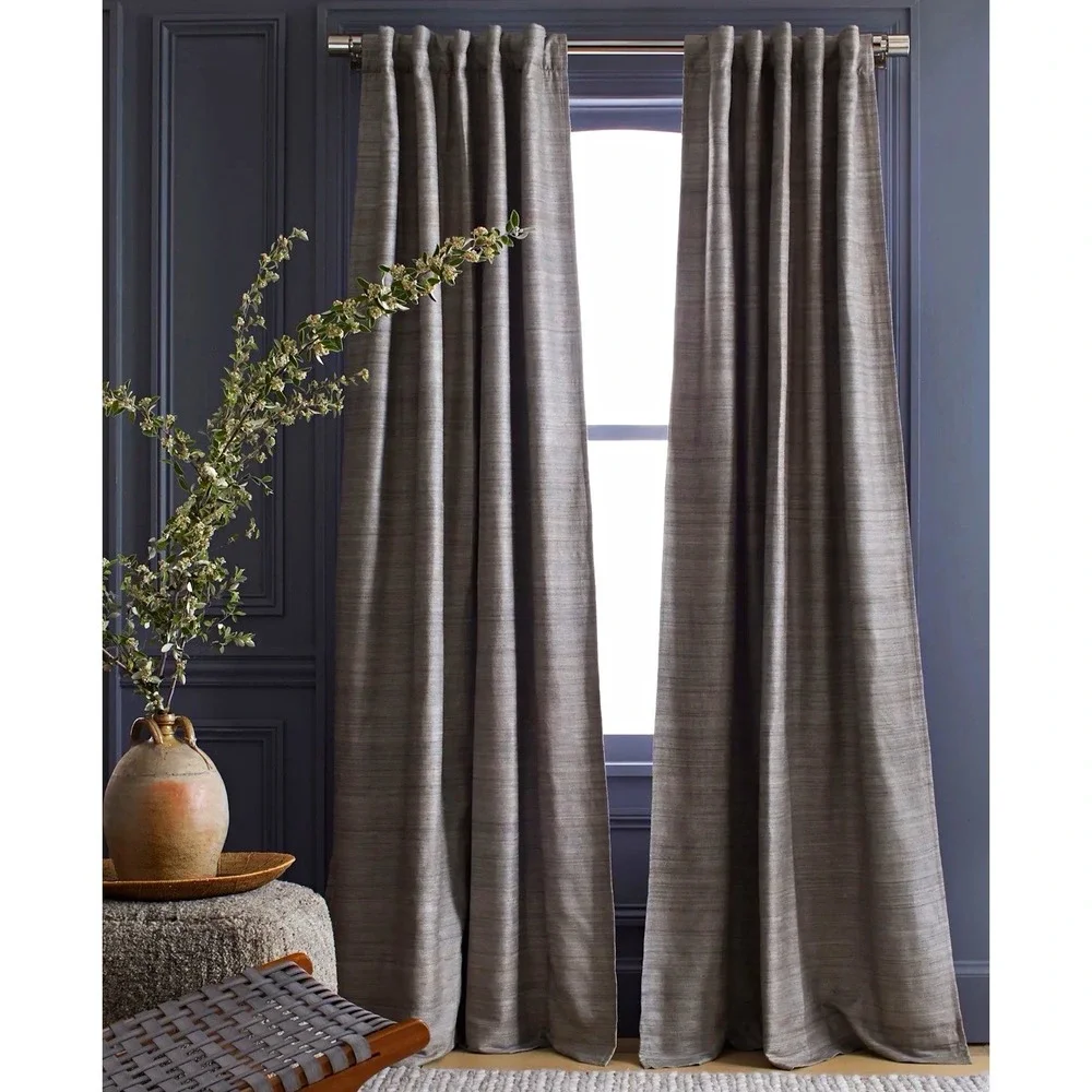 Quince Raw Silk Room Darkening Lined Single Curtain Panel 48x96 Gray NWOT